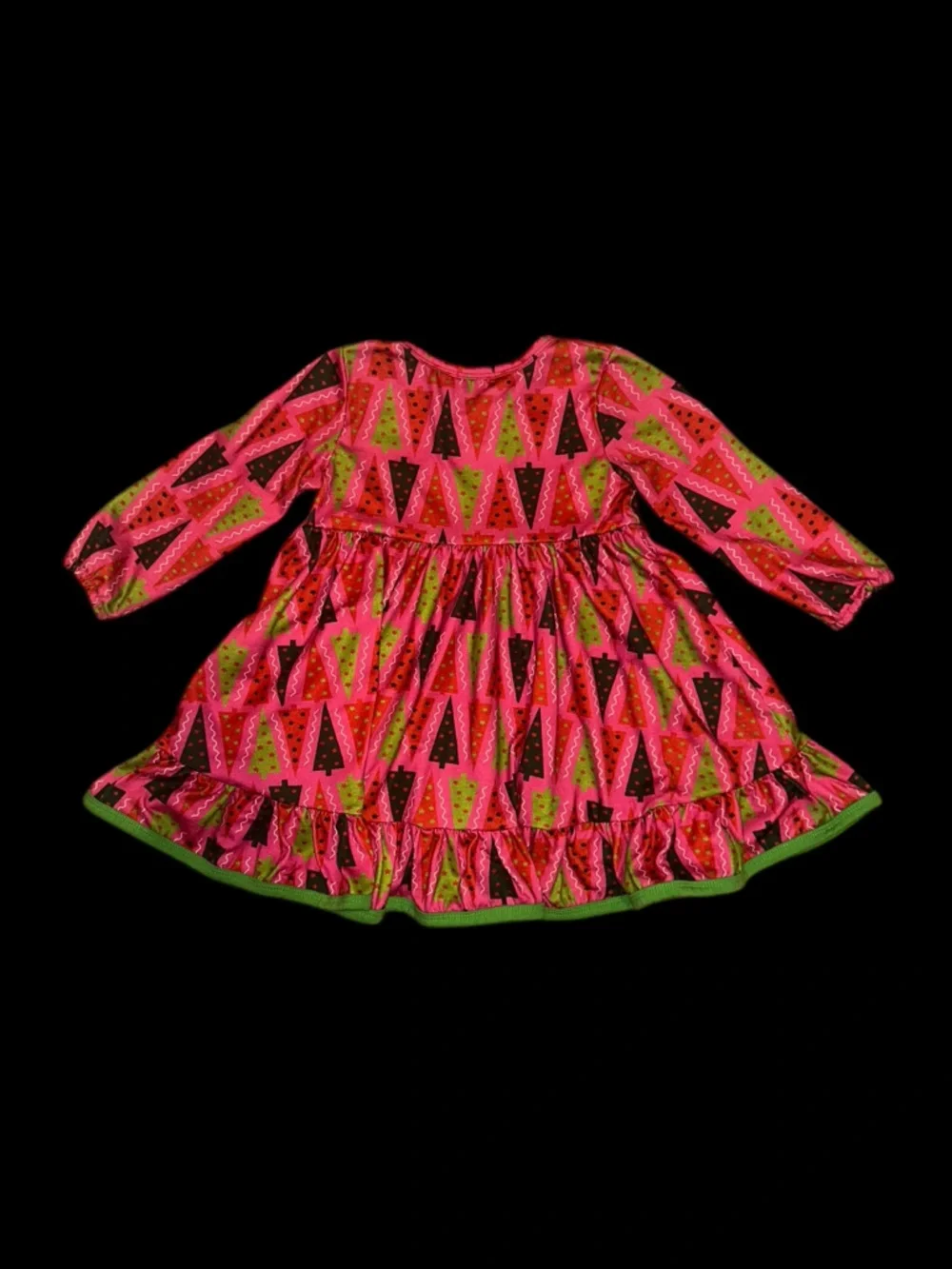 Christmas Holiday Tree Print Ruffle Dress - Picture 4 of 7